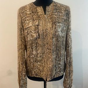 Tory Burch - Tan Snakeskin Print Long Sleeve Zip-Up Blouse Sz 6
